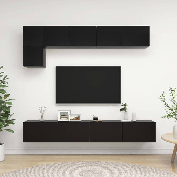 The Living Store TV Meubelset - Wandbevestiging - Zwart - Spaanplaat - 60x30x30 cm / 80x30x30 cm / 100x30x30 cm