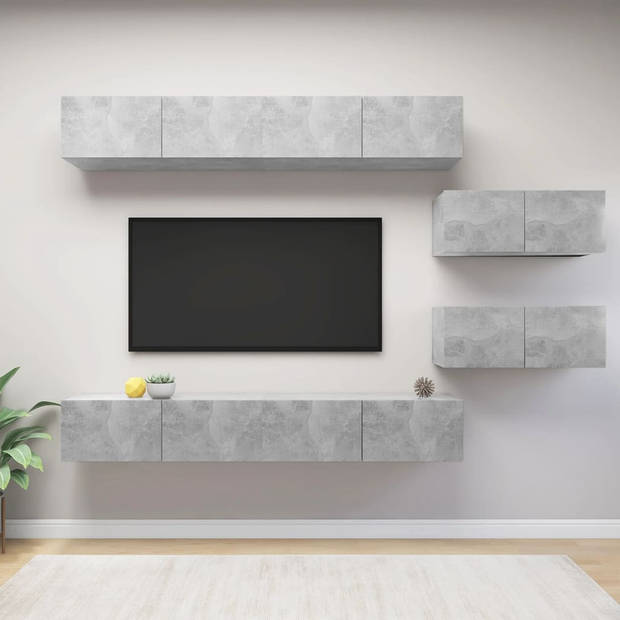 The Living Store televisiemeubelset Hangend - spaanplaat - betongrijs - 4x100x30x30 cm + 2x80x30x30 cm - eenvoudig te