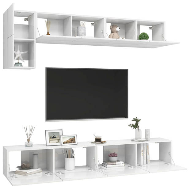 The Living Store TV-meubelset - Hoogglans wit - Spaanplaat - 60x30x30 cm (BxDxH) - Televisiemeubel