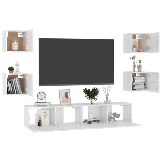 The Living Store TV-meubel - Hoogglans wit - Spaanplaat - 80 x 30 x 30cm - 30.5 x 30 x 30cm - Montage vereist