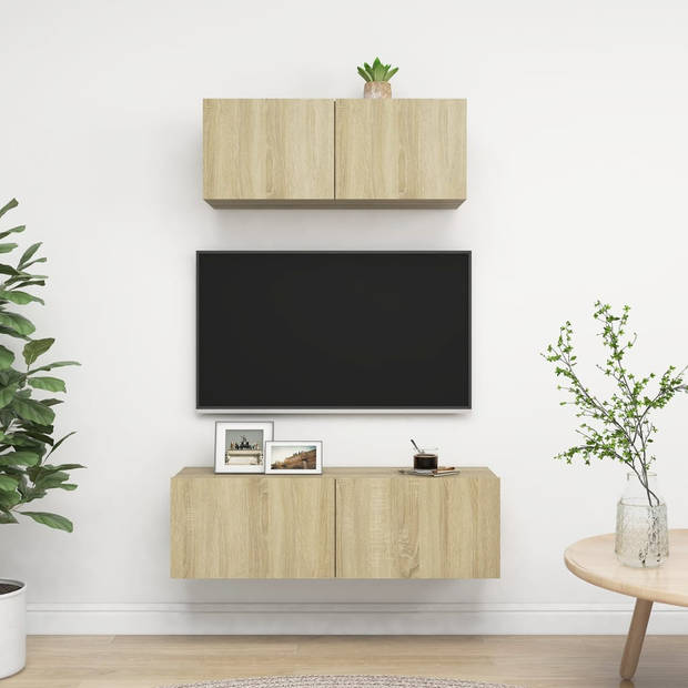 The Living Store Televisiemeubelset - Sonoma Eiken - 100x30x30cm - 80x30x30cm - Montage vereist