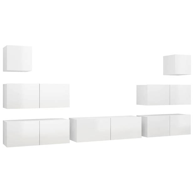 The Living Store Hangende TV-meubelset - Spaanplaat - Hoogglans wit - 4x 80x30x30 cm - 1x 100x30x30 cm - 2x 30.5x30x30