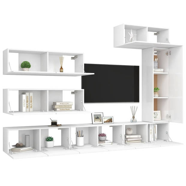 The Living Store televisiemeubelset - wit - spaanplaat - 80 x 30 x 30 cm - modern design - veel opbergruimte - aan de