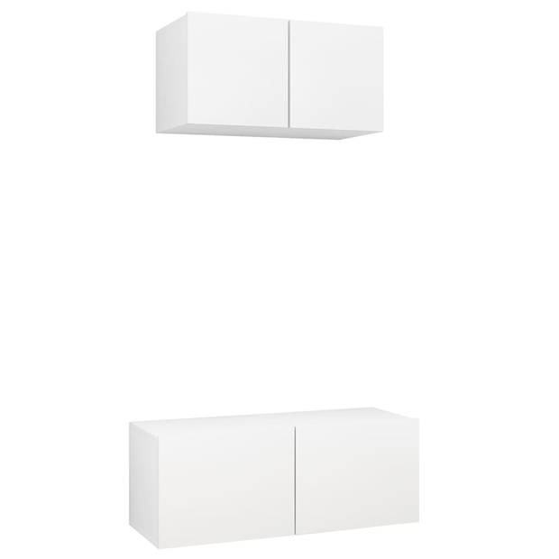 The Living Store Televisiemeubelset - Wit - 60x30x30 cm - 80x30x30 cm - Voldoende opbergruimte