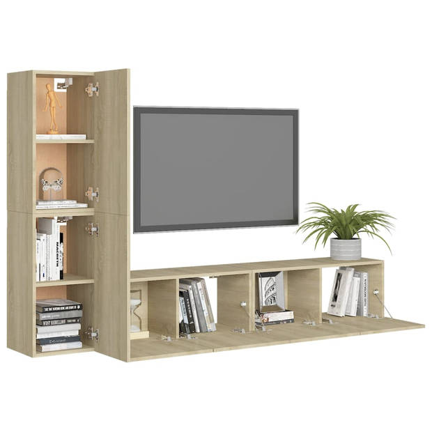 The Living Store Televisiewandmeubelset Sonoma Eiken - 80x30x30 cm - 30.5x30x60 cm