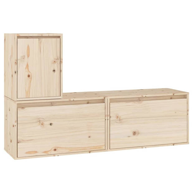 The Living Store Televisiekasten - Klassiek design - Massief grenenhout - Set van 3 - 60x30x35cm - 30x30x40cm -