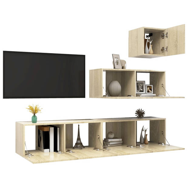 The Living Store Televisiemeubelset Hangend - Spaanplaat - Sonoma eiken - 1x 30.5x30x30cm - 3x 80x30x30cm