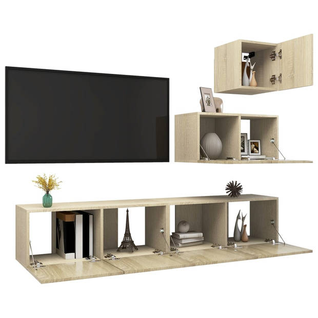 The Living Store Televisiemeubelset Hangend - Sonoma eiken - Spaanplaat - Montage vereist