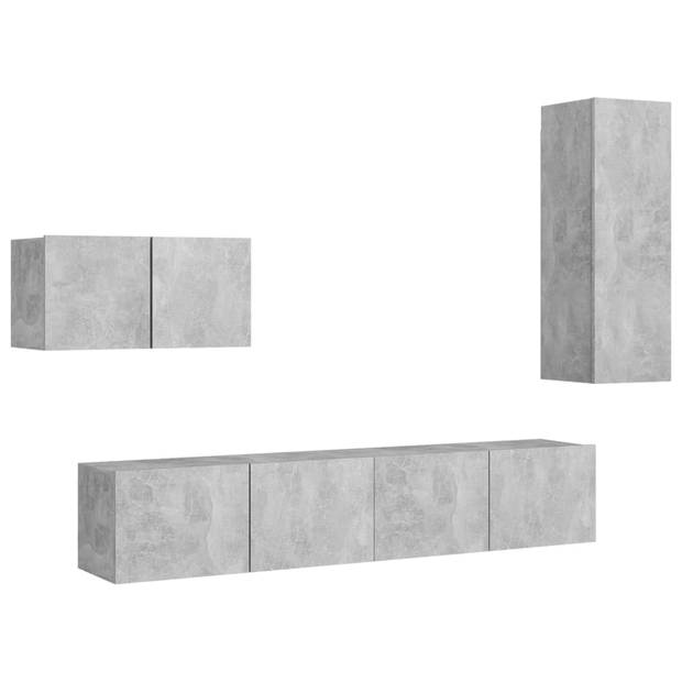 The Living Store Tv-meubelset Betongrijs - Wandbevestiging - 3-delige set - 60x30x30 cm - 30.5x30x90 cm - 80x30x30 cm