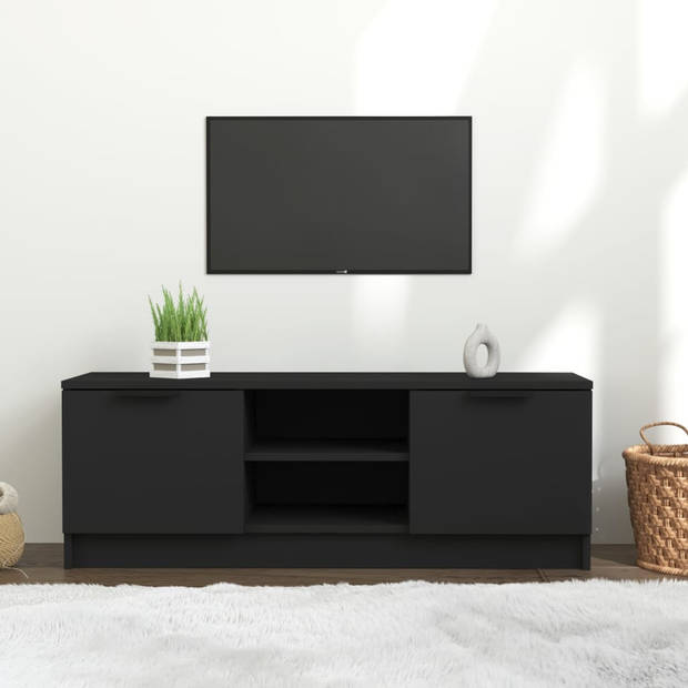 The Living Store TV-meubel - Strak en trendy - TV-kast - 102 x 35 x 36.5 cm - Zwart - Bewerkt hout