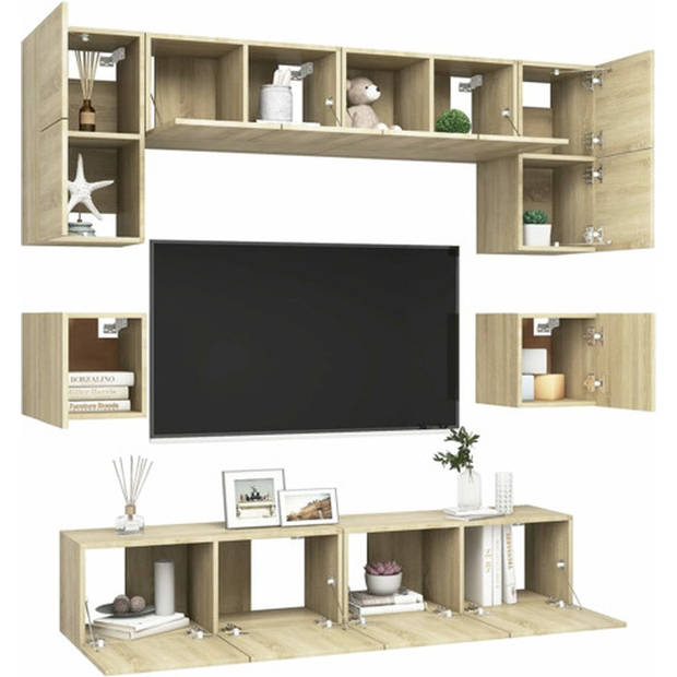 The Living Store TV-meubelset -televisiemeubel 80x30x30cm - 60x30x30cm - 30.5x30x30cm - Sonoma eiken - spaanplaat -