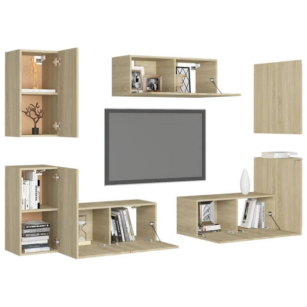 The Living Store Televisiekast Sonoma Eiken - 80 x 30 x 30 cm - Met Meerdere Vakken