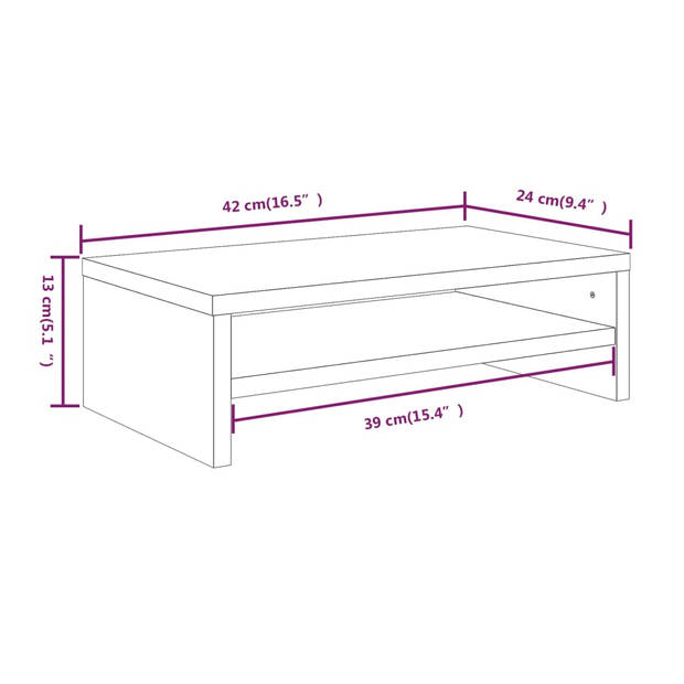 The Living Store Monitorstandaard - Praktisch - Bewerkt hout - 42x24x13 cm - Grijs sonoma eiken - Opbergschap - Montage