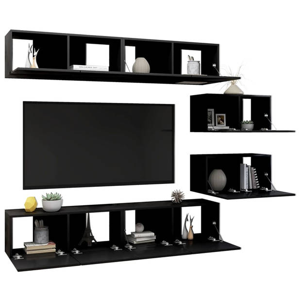 The Living Store tv-meubelset - hangende tv-kasten - materiaal- spaanplaat - kleur- zwart - montage vereist