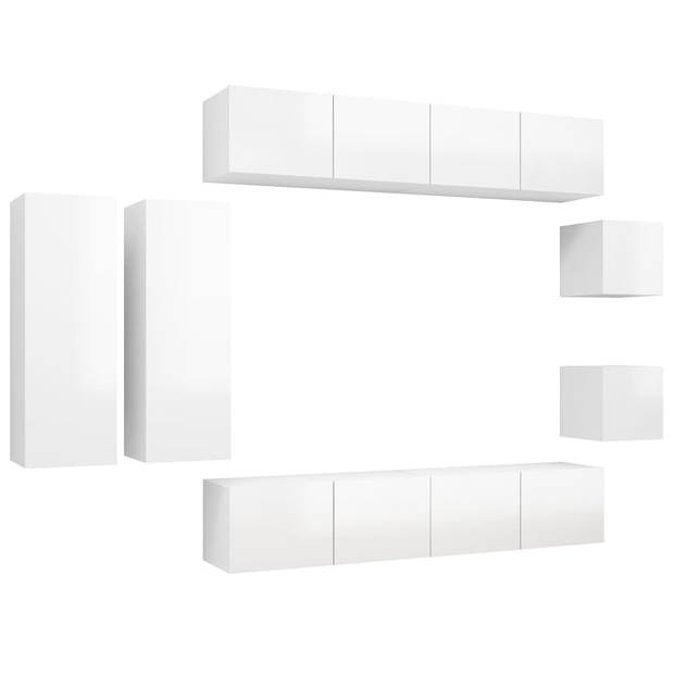 The Living Store TV Meubelset - Hoogglans wit - 2x 30.5x30x30 cm - 2x 30.5x30x90 cm - 4x 80x30x30 cm