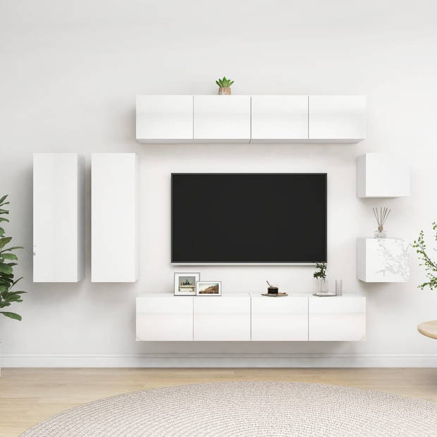 The Living Store TV Meubelset - Hoogglans wit - 2x 30.5x30x30 cm - 2x 30.5x30x90 cm - 4x 80x30x30 cm