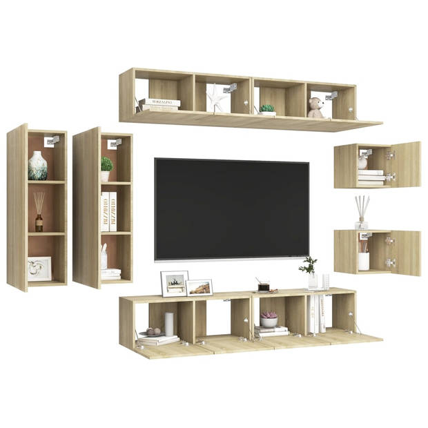 The Living Store TV-meubelset Sonoma Eiken - Muurbevestiging - 2x 30.5x30x30cm + 2x 30.5x30x90cm + 4x 80x30x30cm