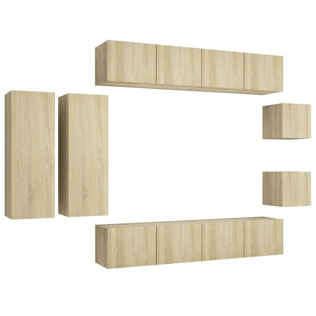 The Living Store TV-meubelset Sonoma Eiken - Muurbevestiging - 2x 30.5x30x30cm + 2x 30.5x30x90cm + 4x 80x30x30cm