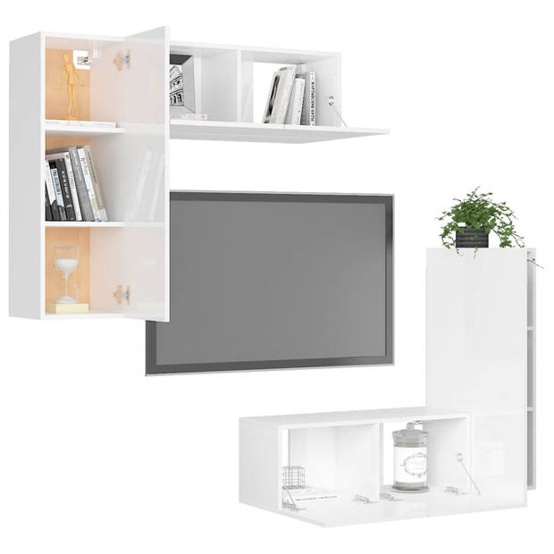 The Living Store Televisiemeubelset - Hoogglans Wit - 80x30x30cm / 30.5x30x90cm