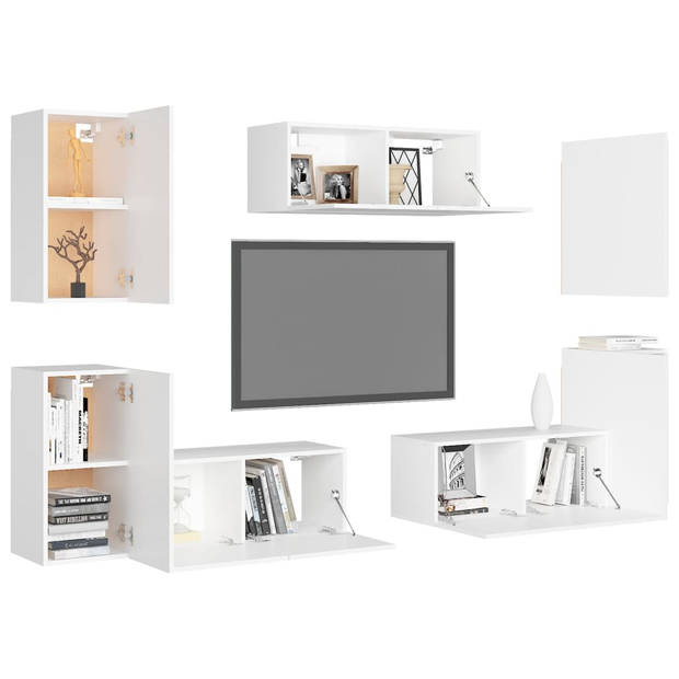 The Living Store Televisiekast - Trendy Design - Meerdere Vakken - Eenvoudig te Onderhouden - Wit - Spaanplaat - 80 x