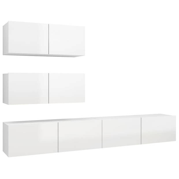 The Living Store Televisiemeubel - Hangende TV-kast - Spaanplaat - Hoogglans wit - 2x 80x30x30cm - 2x 100x30x30cm