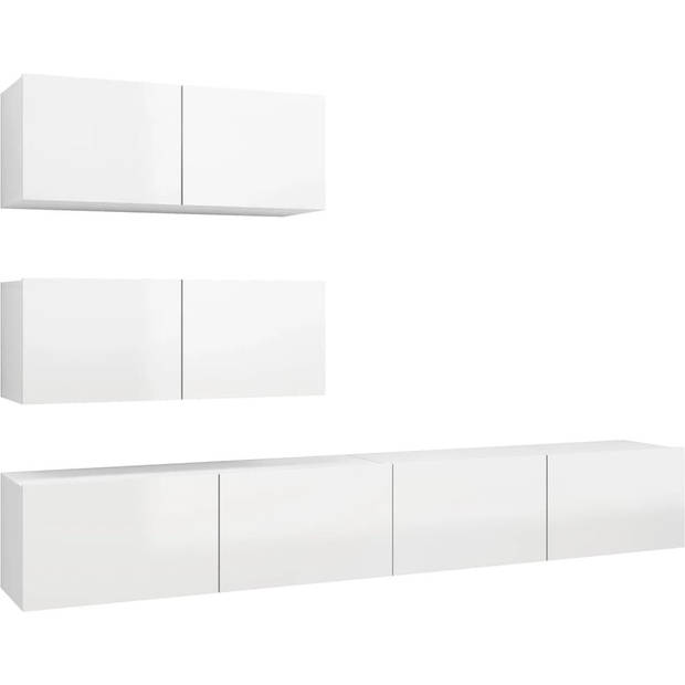 The Living Store Televisiemeubel - Hangende TV-kast - Spaanplaat - Hoogglans wit - 2x 80x30x30cm - 2x 100x30x30cm