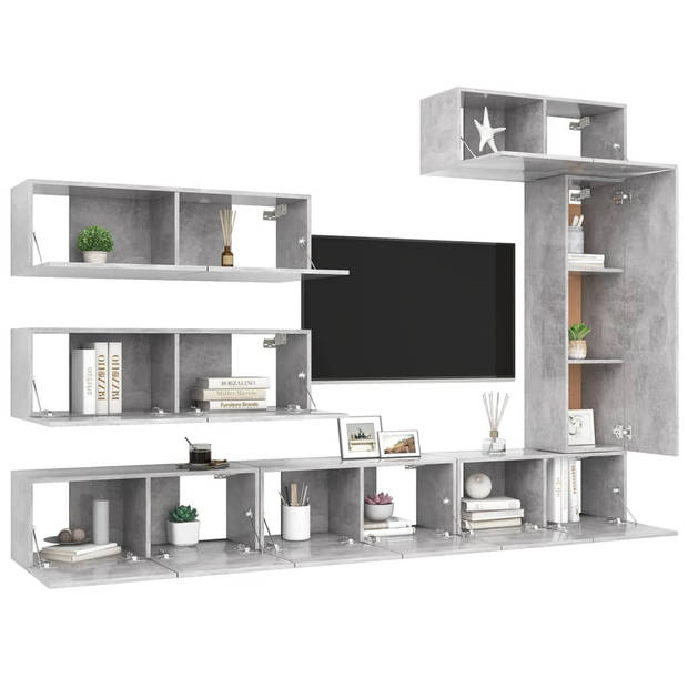 The Living Store televisiemeubelset Hangend Betongrijs - 80 x 30 x 30 cm - Stevig en duurzaam