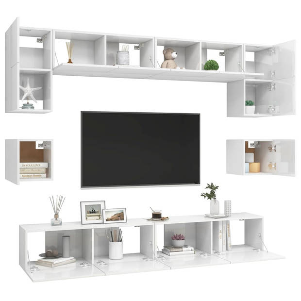 The Living Store TV-meubelset - hoogglans wit - spaanplaat - 100x30x30 - 80x30x30 - 60x30x30 - 30.5x30x30 cm