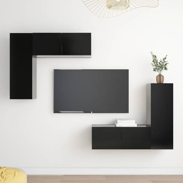 The Living Store TV-meubelset - zwart - spaanplaat - 80 x 30 x 30 cm - 30.5 x 30 x 90 cm