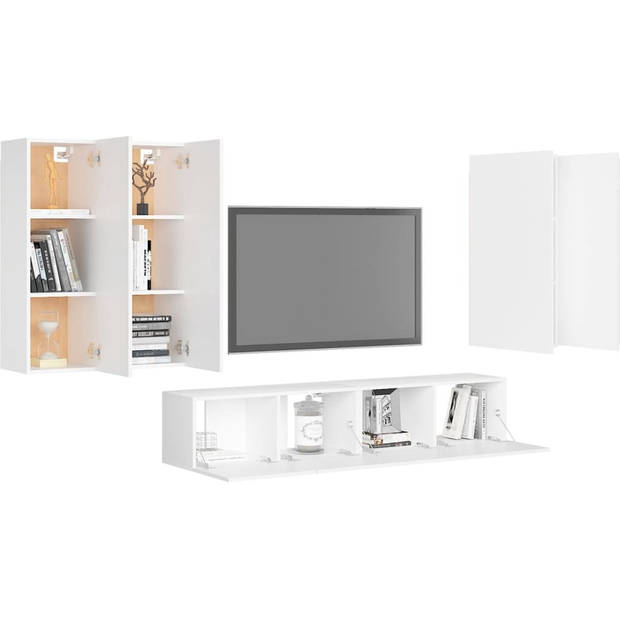 The Living Store televisiemeubelset - wit - spaanplaat - 80x30x30 cm - 30.5x30x90 cm - schoon te maken met vochtige