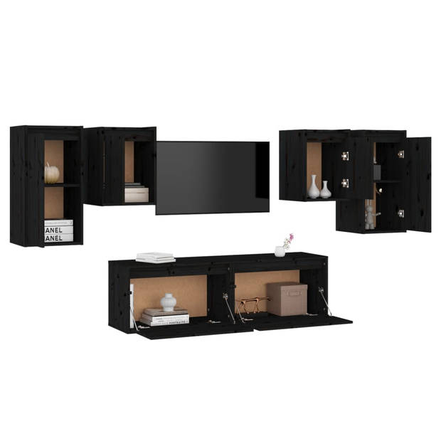 The Living Store Televisiekasten - zwart massief grenenhout - set van 2 stuks met afmeting 60 x 30 x 35 cm en 30 x 30 x