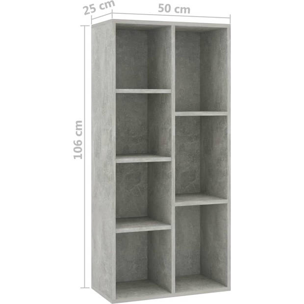 The Living Store Boekenkast - Betongrijs - 50 x 25 x 106 cm - 7 schappen