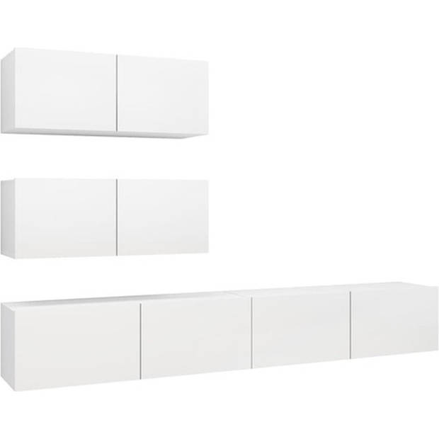 The Living Store Hangende tv-kasten - Televisiemeubelset - 80x30x30 cm en 100x30x30 cm - Wit - Spaanplaat