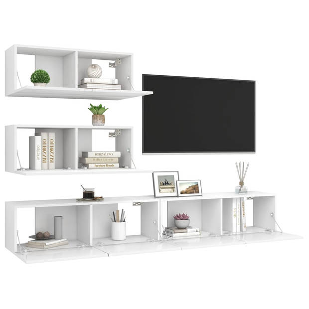 The Living Store Hangende tv-kasten - Televisiemeubelset - 80x30x30 cm en 100x30x30 cm - Wit - Spaanplaat