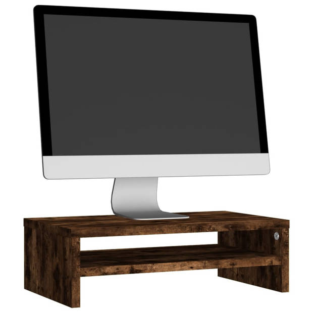 The Living Store Monitorstandaard Gerookt Eiken - 42x24x13 cm - Praktisch Bewerkt Hout met Opbergschap