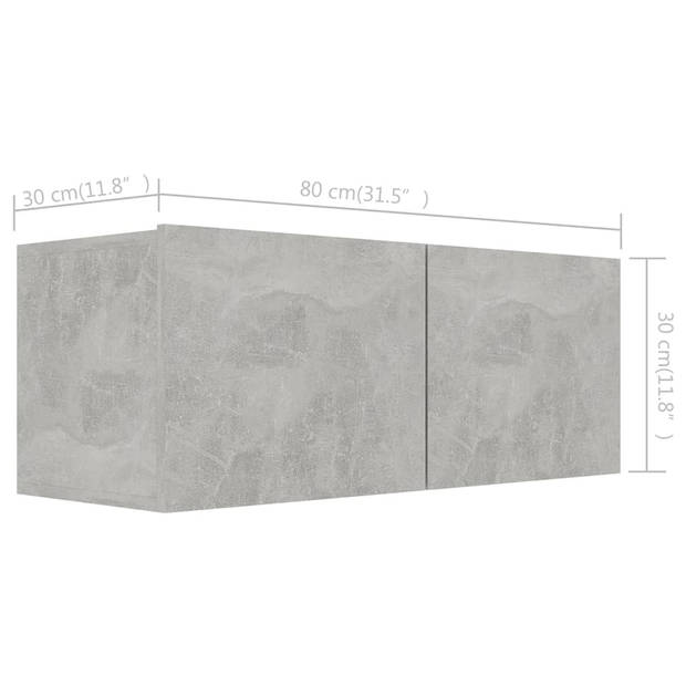 The Living Store Hangende TV-Kasten - Betongrijs - 1x 30.5x30x30 cm - 3x 80x30x30 cm - Spaanplaat