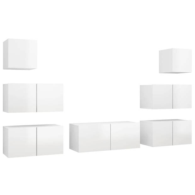 The Living Store Televisiemeubelset - TV-kasten - 60x30x30 cm - 80x30x30 cm - 30.5x30x30 cm - Hoogglans wit