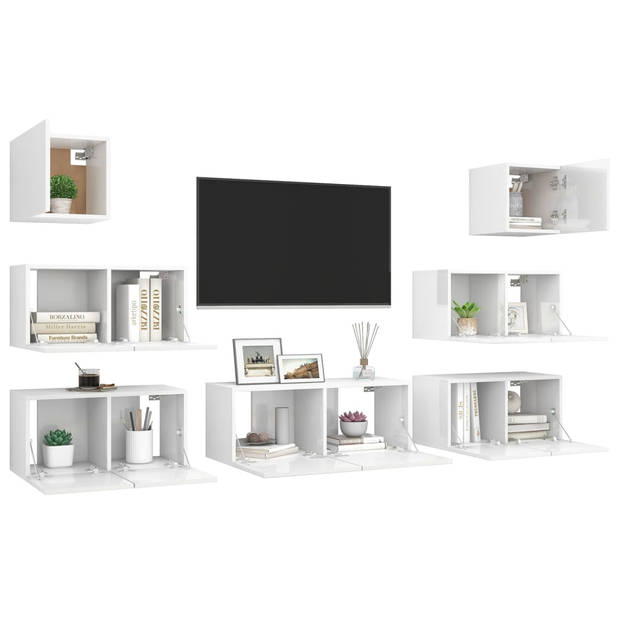 The Living Store Televisiemeubelset - TV-kasten - 60x30x30 cm - 80x30x30 cm - 30.5x30x30 cm - Hoogglans wit