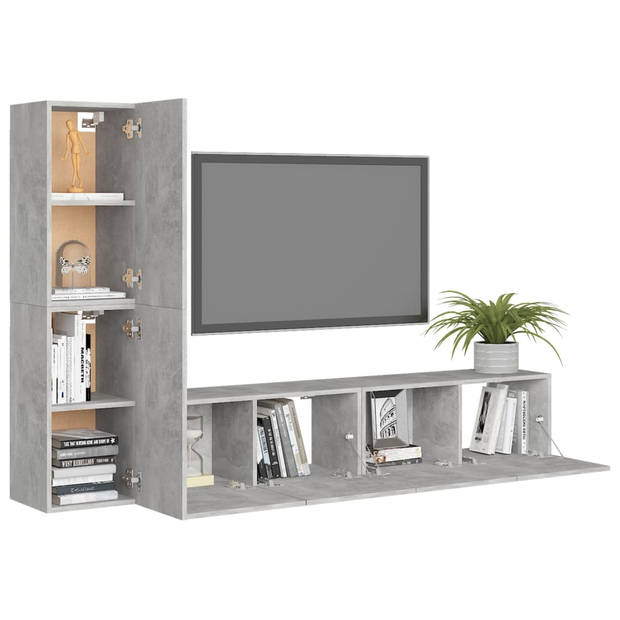 The Living Store Televisiemeubelset - Betongrijs - Spaanplaat - 2x 80x30x30 cm - 2x 30.5x30x60 cm