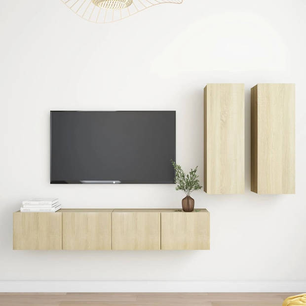 The Living Store TV-meubelset Sonoma Eiken - Wandmontage - Praktisch - Opvallend - 4 Delig - 2x 80x30x30cm - 2x