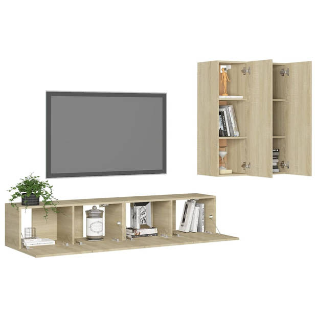 The Living Store TV-meubelset Sonoma Eiken - Wandmontage - Praktisch - Opvallend - 4 Delig - 2x 80x30x30cm - 2x