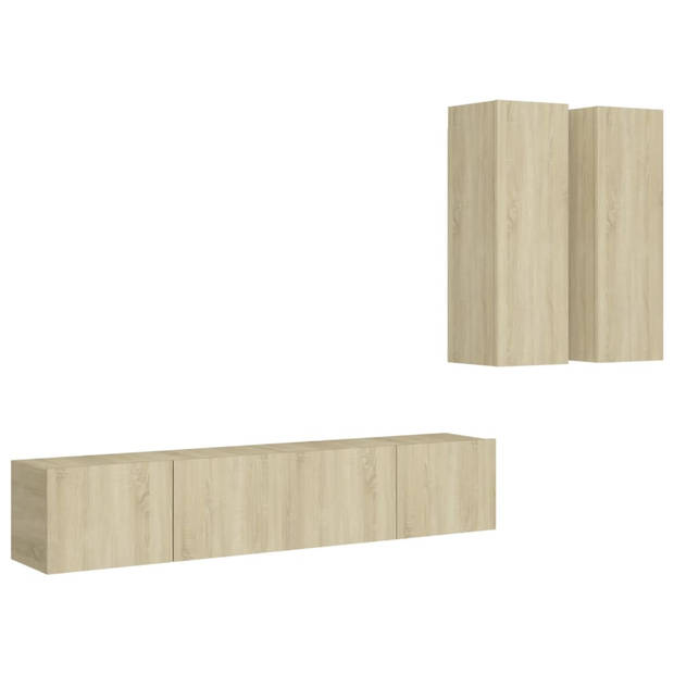 The Living Store TV-meubelset Sonoma Eiken - Wandmontage - Praktisch - Opvallend - 4 Delig - 2x 80x30x30cm - 2x