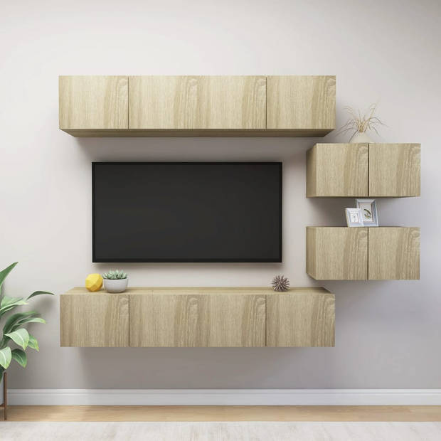 The Living Store Televisiemeubelset - Sonoma Eiken - 80x30x30cm - 60x30x30cm - Spaanplaat