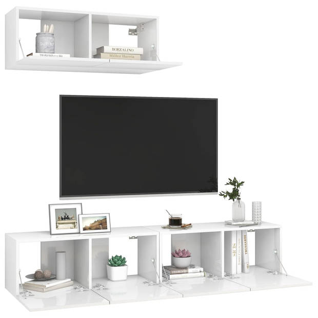 vidaXL Tv-meubelen 3 st bewerkt hout hoogglans wit