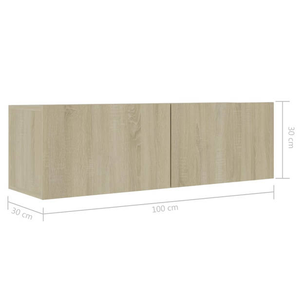 The Living Store Wandmeubelset TV - Sonoma eiken - 100x30x30cm - Montage vereist