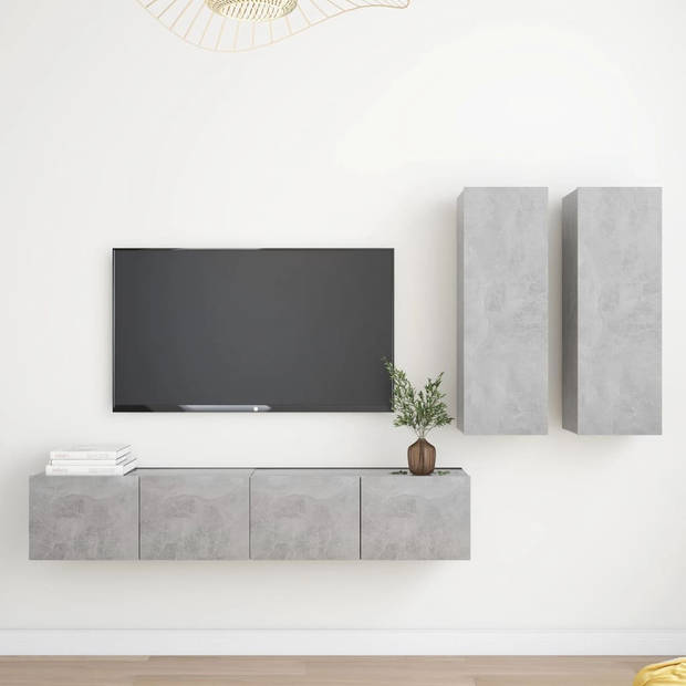 The Living Store tv-meubel set Wandmontage - Betongrijs - 80x30x30cm - 2x 30.5x30x90cm - Spaanplaat