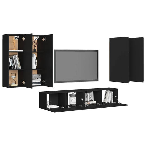 The Living Store TV Meubelset - Zwart - 80x30x30cm + 30.5x30x90cm