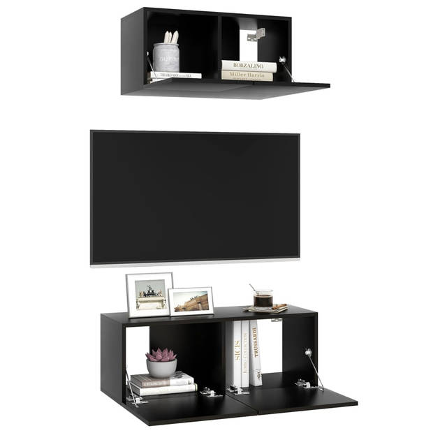 The Living Store Televisiemeubelset - tv-meubel - Wandmontage - 60x30x30 cm - 80x30x30 cm - Zwart - Spaanplaat -