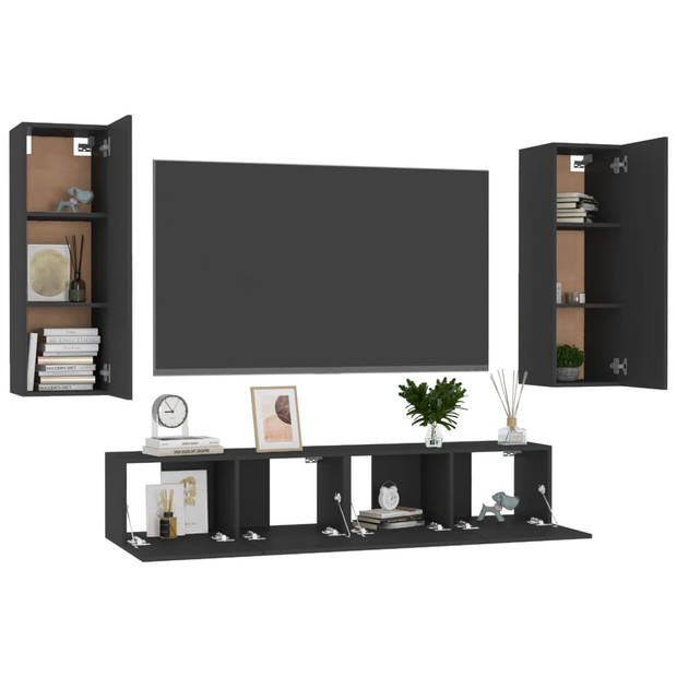 The Living Store Televisiemeubel - Stereokast - TV-meubel (L) en (M) - Zwart - 80x30x30 cm en 30.5x30x90 cm