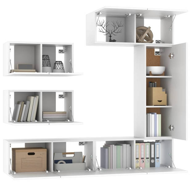 The Living Store TV-meubelset - klassiek design - voldoende opbergruimte - wandgemonteerd - wit - bewerkt hout - 3x